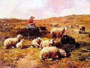 Cornelis Van Leemputten A shepherdess with her flock painting